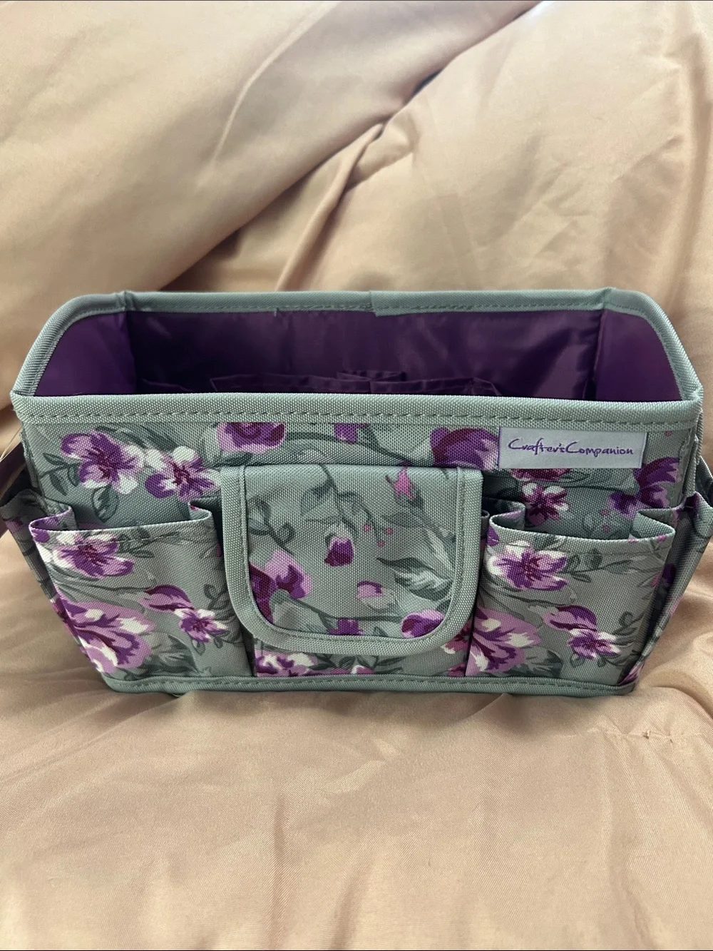 Crafter’s companion Floral Organizer Caddy in Sage Green and Purple Foldable New
